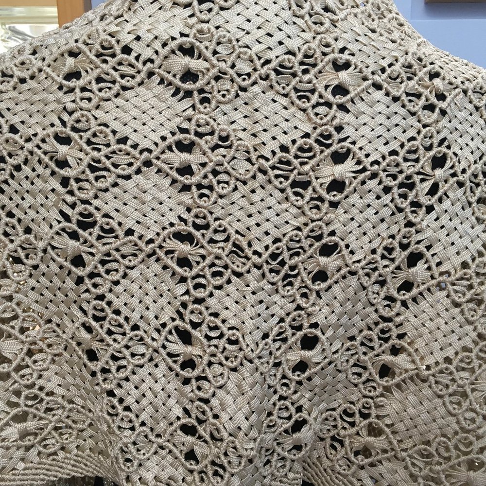 Crocheted Cream Shawl with Fringe by Tanner - Picture 7 of 10